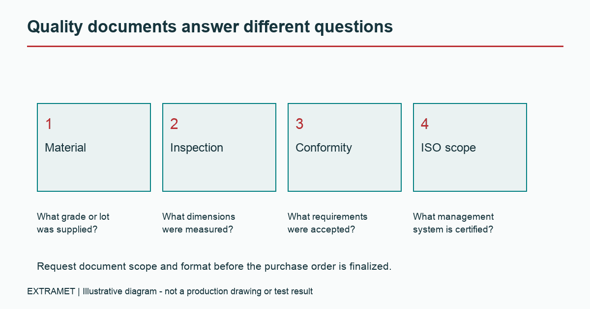 Material, inspection, conformity and ISO document purposes