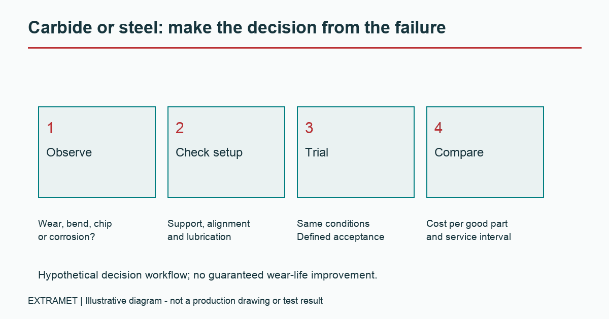 Material replacement workflow from failure observation to cost comparison