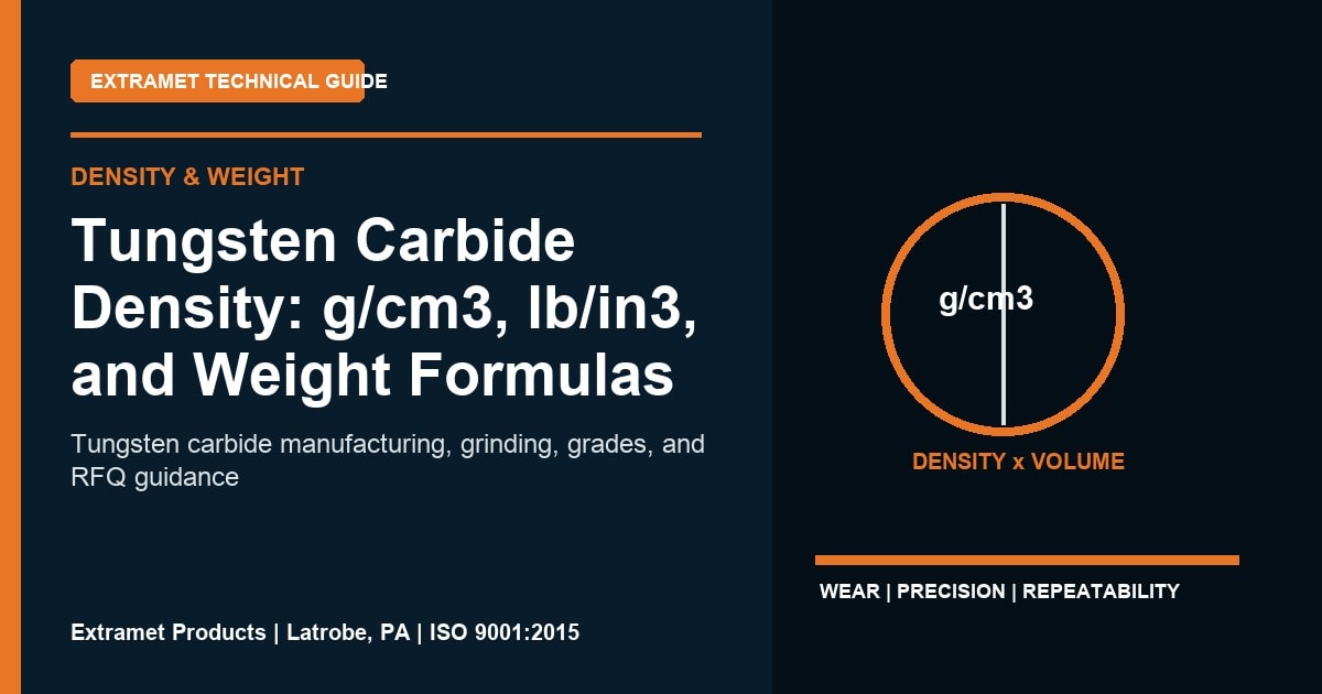 Extramet Tungsten Carbide Density: g/cm3, lb/in3, and Weight Formulas